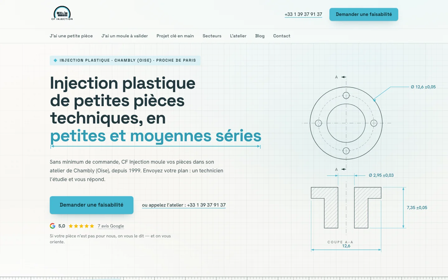 Page d’accueil du site CF Injection réalisé par KBO Gestion